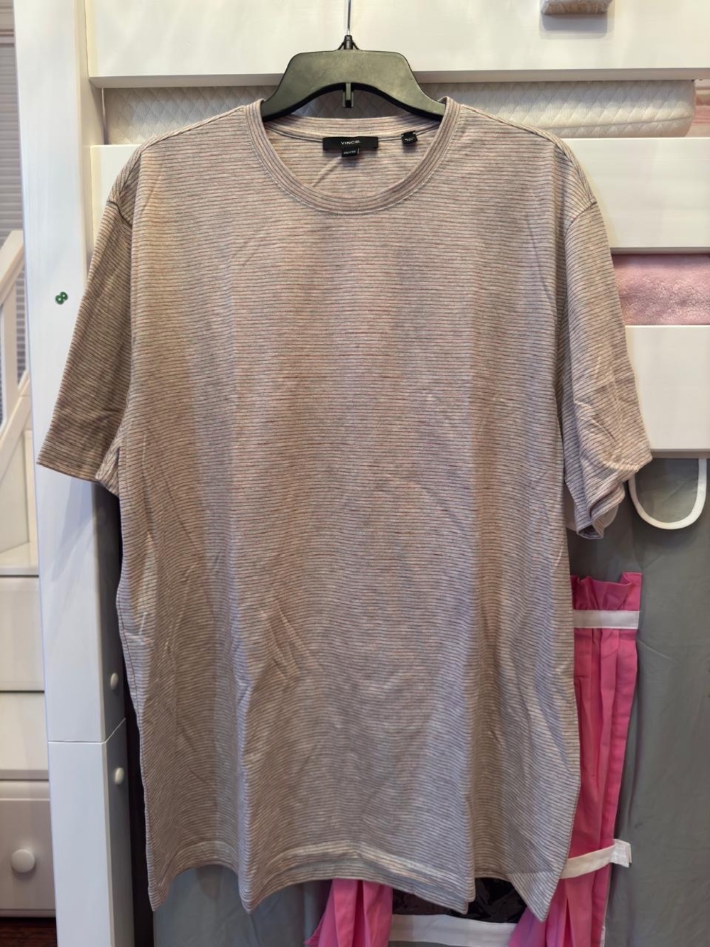 Vince Men's Short Sleeve Crewneck Tee in Taupe Stripe